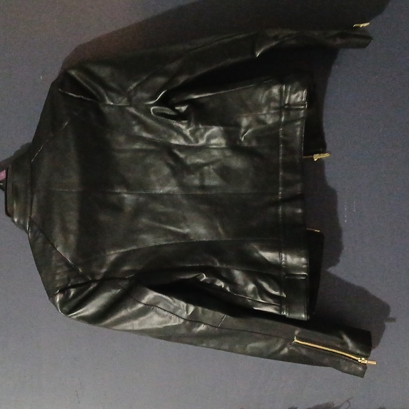 Cole Haan Black Faux Leather Zip Jacket with Silver Accents Size Small - Picture 6 of 8